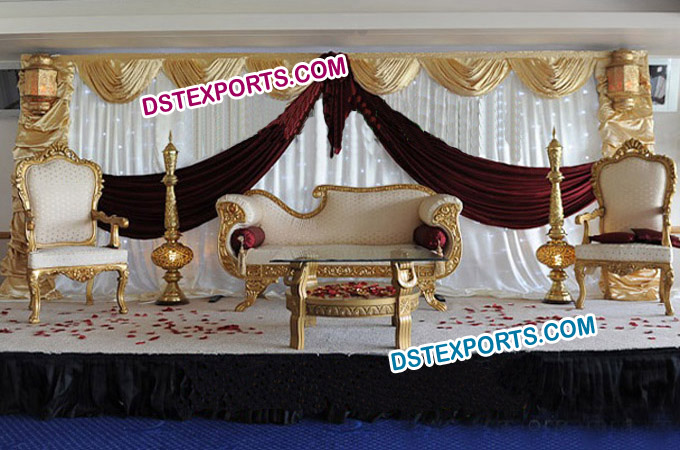 Latest Asian Wedding Golden Furniture Stage Set