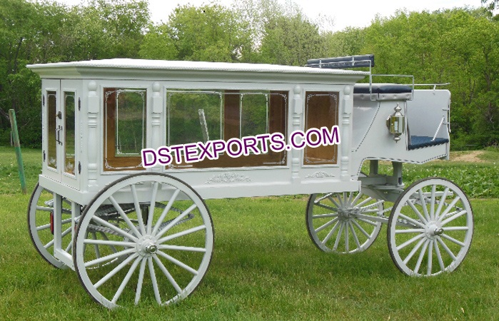 White Funeral Hearse Horse Drawn Carriage