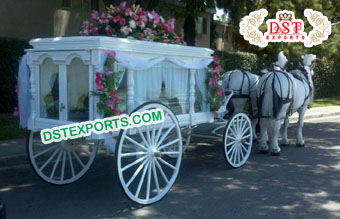 White Hearse with Pink Flowers Horse Buggy
