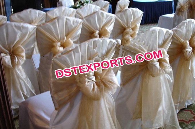 Wedding Chair Covers With Golden Tie Backs