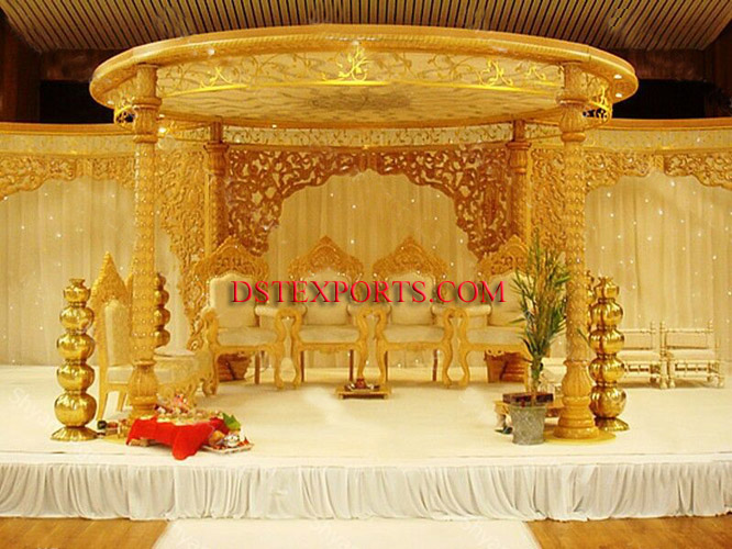 WEDDING GOLDEN WOODEN CARVED MANDAP SET