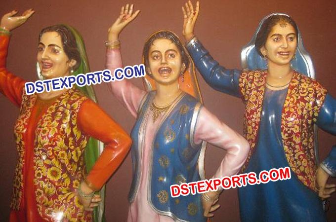 Punjabi Ladies Dancing In Gidha Fiber Statue