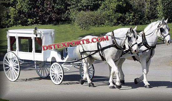 WHITE FUNERAL HORSE CARRIAGE