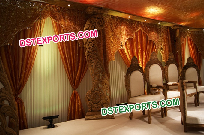 Indian Wedding Wooden Carved Pillar Stages