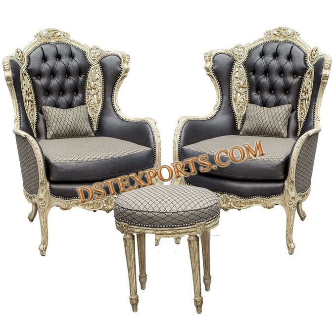 NEW WEDDING SILVERISH CARVED SOFA SET