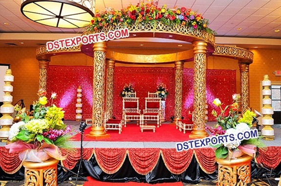 Indian Wedding Royal Golden Carved Mandap