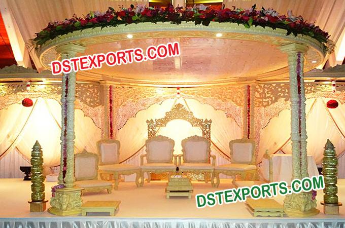 Simple Handcarved Double Wooden Pillar Mandap