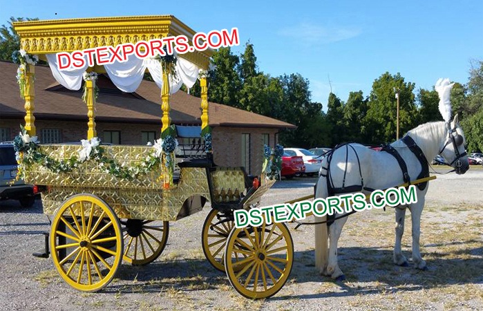 Golden Horse Drawn Wedding Wagon