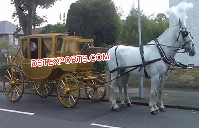 Golden Covered Horse Drawn Carriage