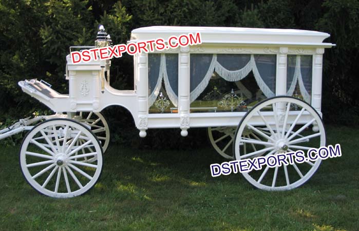 White Funeral Horse Drawn Carriage