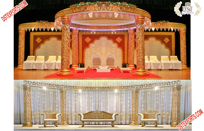 Stunning Golden Carved Fiber Wedding Mandap