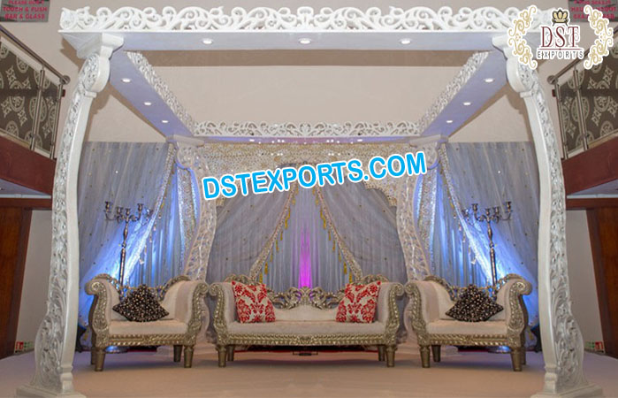 Modern Peacock Fiber Carved Pillar Wedding Mandap