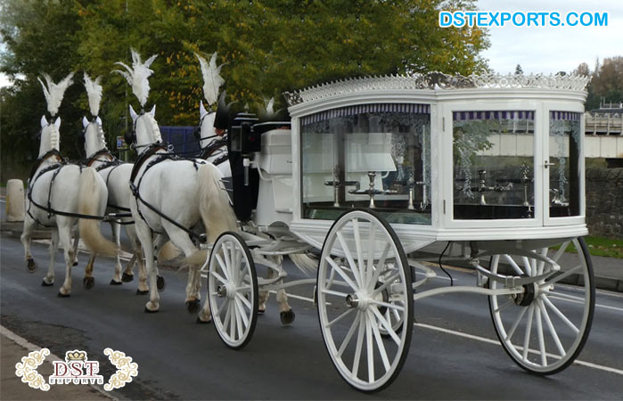 White Funeral Horse Drawn Hearse for Sale