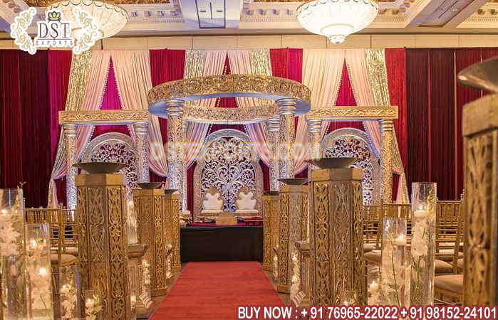 Beautiful Golden Carved Pillar Mandap Decor