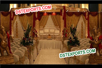 Wedding Golden Carved Fiber Mandap Set