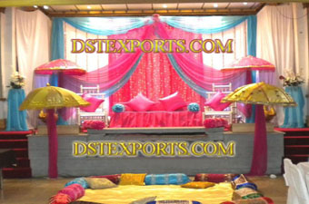 Asian Wedding Colourful Mehandi Stage Set