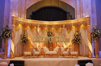 Latest Asian Wedding Golden Crystal Stage Set