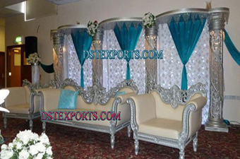 Wedding Reception Stage With Silver Furniture