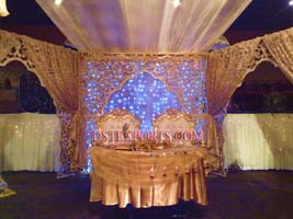 WEDDING STAGE WITH FIBER CARVED BACKDROP PANELS