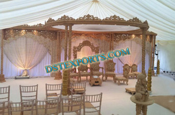 WEDDING WOODEN DOUBLE PILLAR MANDAP