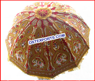 Wedding Embrodried Red Gold Umbrella