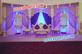 White Mughal Fiber Pillars Stage For Wedding