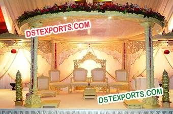 Simple Handcarved Double Wooden Pillar Mandap