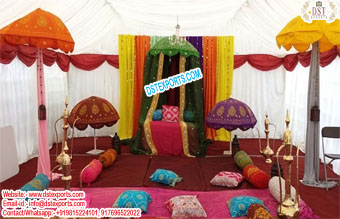 Asian Wedding Mehndi Stage Umbrellas Decor