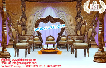 Traditional Wedding Wooden Carved Mandap Chairs