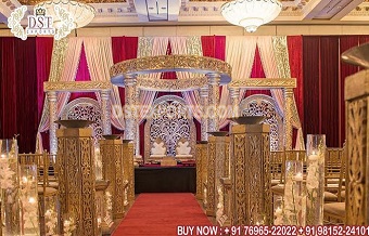 Beautiful Golden Carved Pillar Mandap Decor