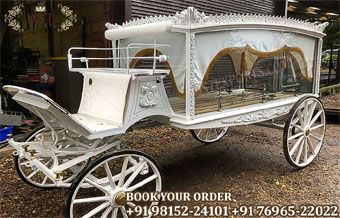 Modern White Horse Drawn Funeral Carriage