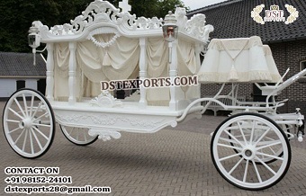 Classic White Horse Drawn Funeral Coach Carriage